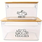 Stackable Potato & Onion Storage Container 2 Set Clear PE Bins with Bamboo Flip-Top Lid - Pantry Kitchen Counter Organizer for Vegetables