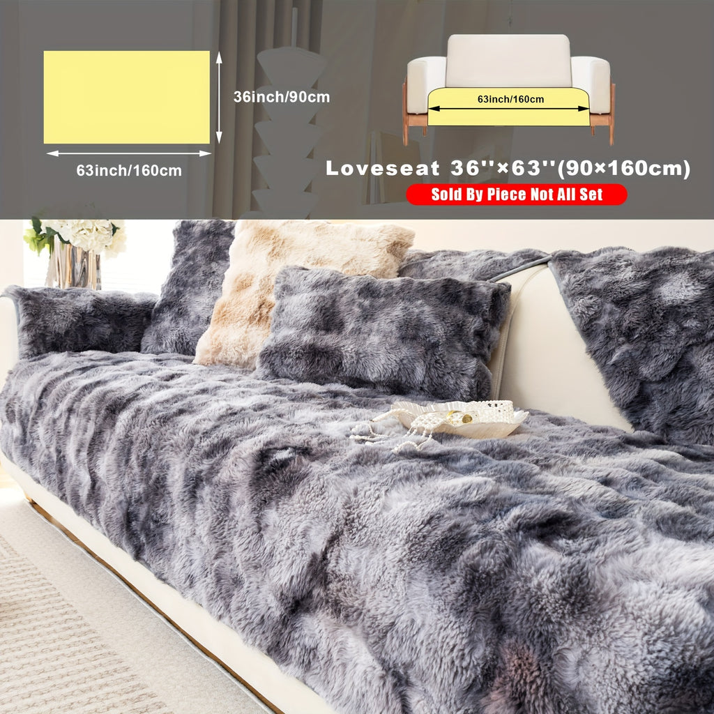 Faux Lamb Fluffy Sofa Cover Modern Gradient – Thick Plush Pet-Friendly Polyester Sofa Protector, Machine Washable 450-500g Fabric for Single, Double, Triple & Combination Sofas