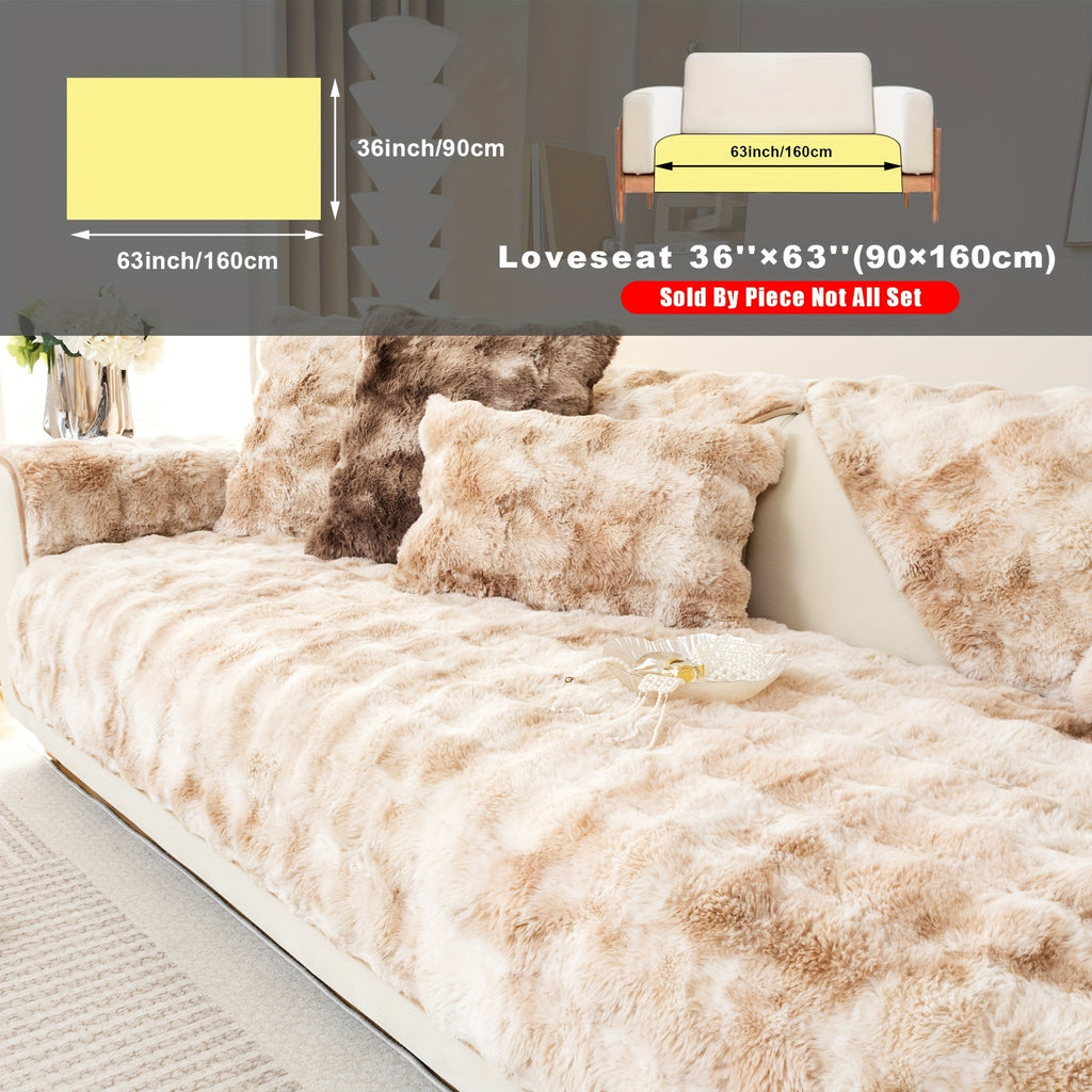 Faux Lamb Fluffy Sofa Cover Modern Gradient – Thick Plush Pet-Friendly Polyester Sofa Protector, Machine Washable 450-500g Fabric for Single, Double, Triple & Combination Sofas