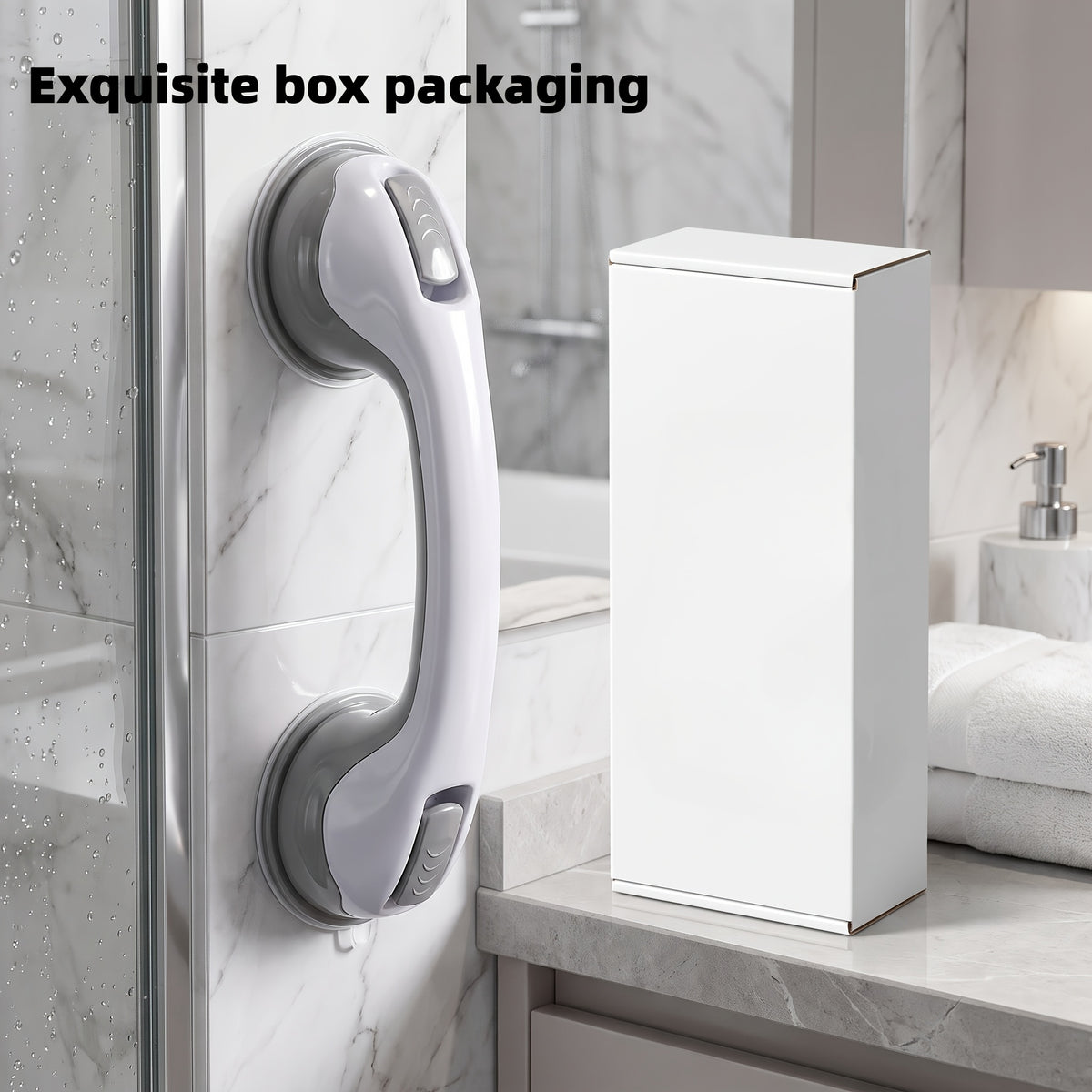 Bathroom Grab Bars Suction Cup No Drill 2-Pack Non-Slip Adjustable Height Shower Handle Safety Rail for Elderly Toilet Fall Prevention Easy Install