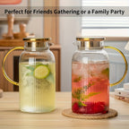 Glass Water Bottle Set of 2 68oz 2 Liter with Lid Vertical Stripe Heat Resistant Glass Water Jug for Cold Brew Coffee Lemonade Iced Tea Milk Beverages