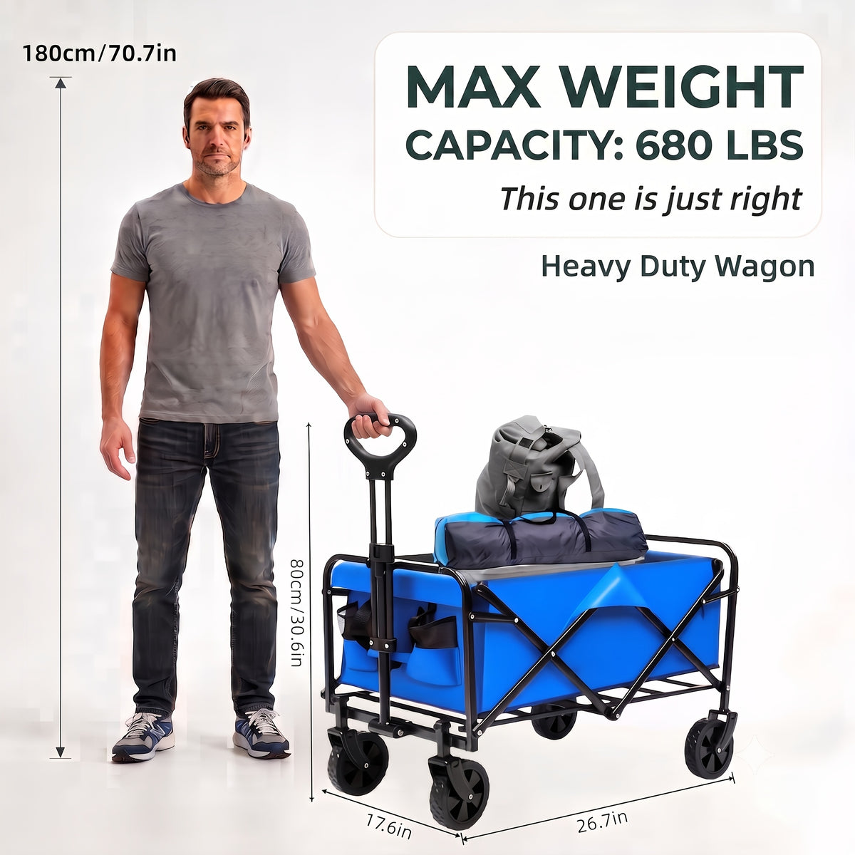 Heavy Duty Folding Utility Cart Wagon with All-Terrain Wheels, 680LBS Capacity Outdoor Camping Garden Shopping Yard Beach Sports Equipment Collapsible Wagon