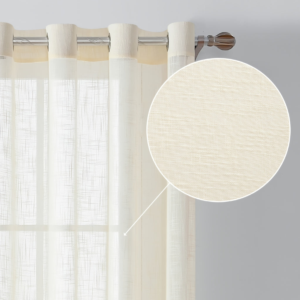 Linen Textured Semi-Sheer Grommet Curtains – Light Filtering Farmhouse Panels | Set of 2