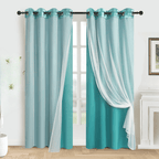 Double Layer Curtains Snowflake Embroidered Sheer Voile + Room Darkening Grommet Drapes – Thermal Insulated Tiebacks Included | 7 Colors Pack of 2