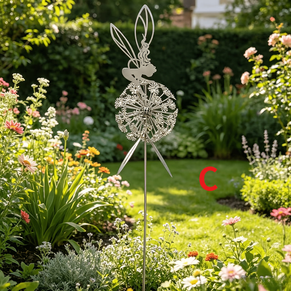 Stainless Steel Dancing Flower Fairy & Dandelion Garden Sculpture, Weather-Resistant Metal Outdoor Art Decor for Patio, Courtyard & Lawn, No Electricity Needed, Valentine's Day & Holiday Gift