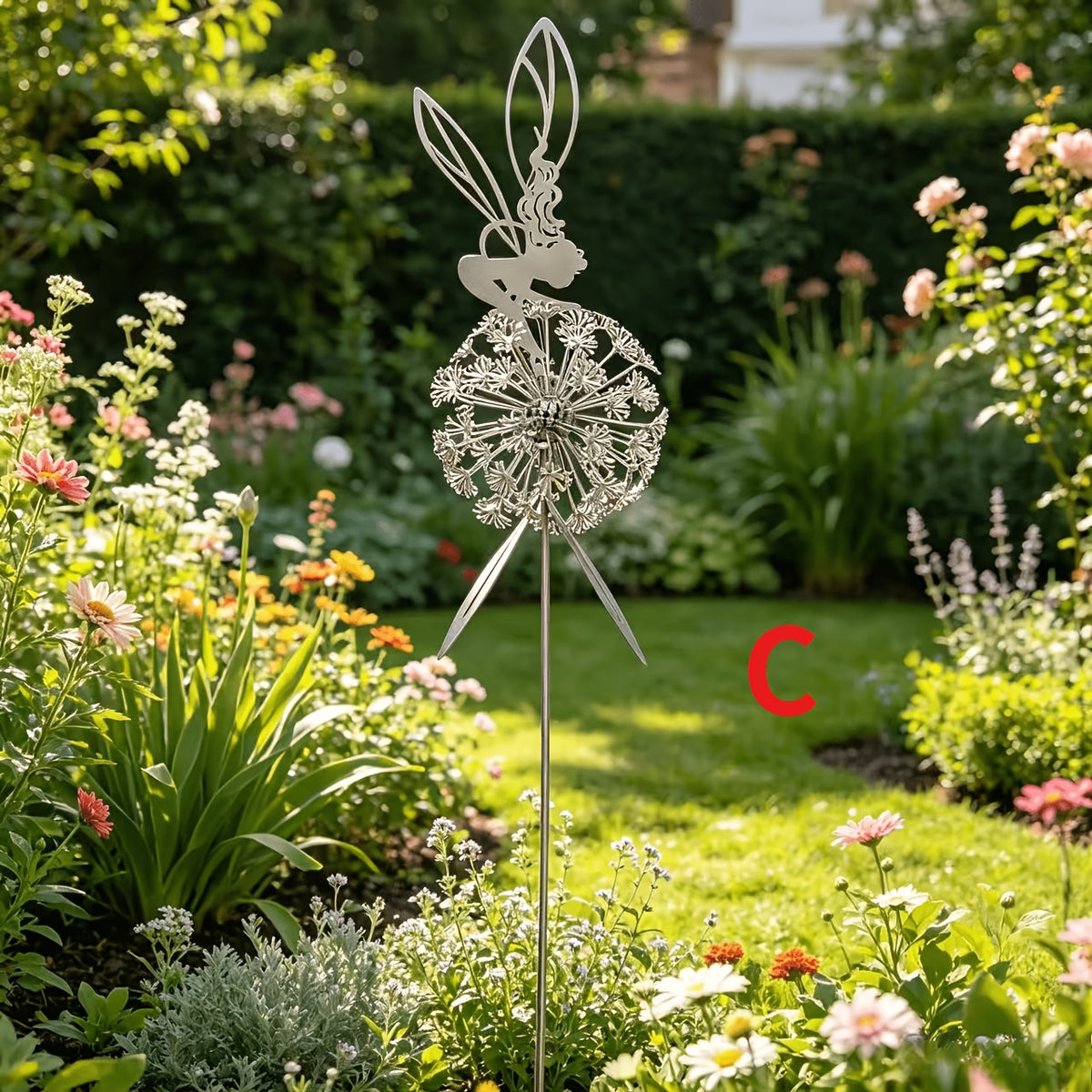 Stainless Steel Dancing Flower Fairy & Dandelion Garden Sculpture, Weather-Resistant Metal Outdoor Art Decor for Patio, Courtyard & Lawn, No Electricity Needed, Valentine's Day & Holiday Gift