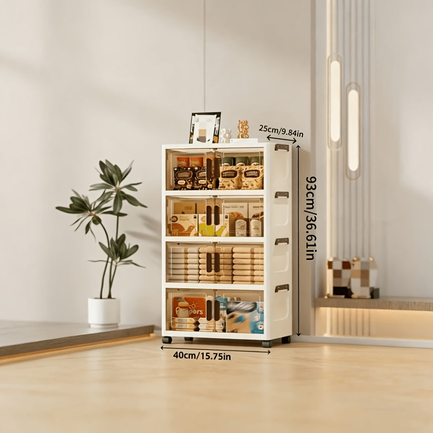 Stackable Plastic Drawer Organizer with Wheels 29 Gallon Extra Large Transparent Storage Cabinet – 3/4/5 Layer Foldable Drawers for Bedroom Closet Living Room