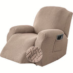 Recliner Sofa Cover 4pcs Set Jacquard Velvet High Elastic with Pocket – Removable Washable Chair & Sofa Protection Cover for Home Hotel, 7 Colors