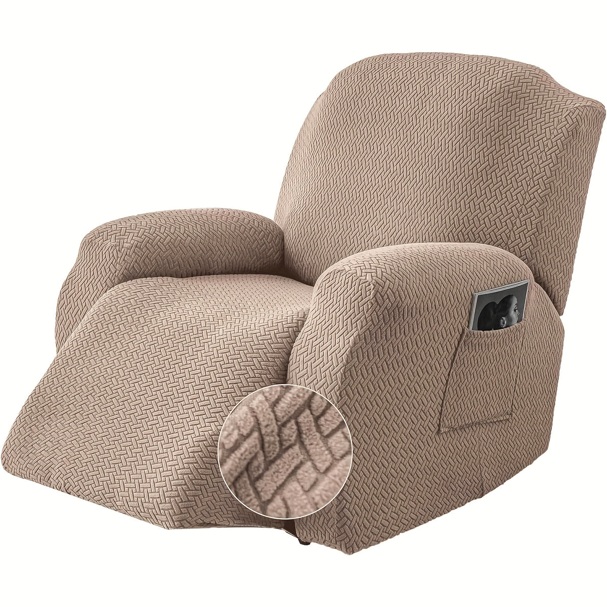 Recliner Sofa Cover 4pcs Set Jacquard Velvet High Elastic with Pocket – Removable Washable Chair & Sofa Protection Cover for Home Hotel, 7 Colors