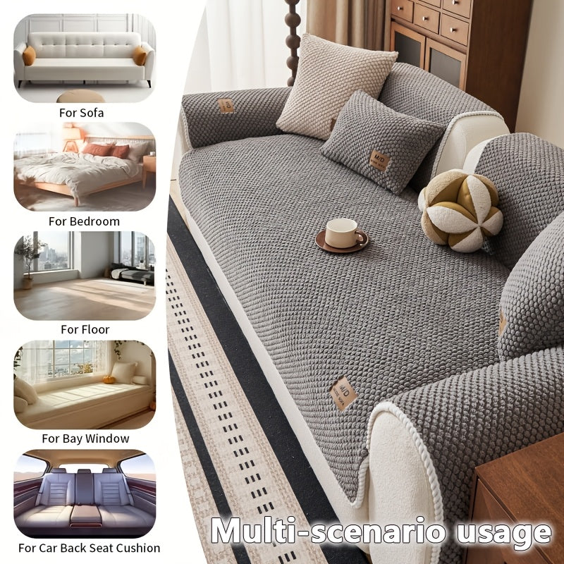 Bohemian Plush Sofa Cover with Cushion Pad Machine Washable Pet Friendly for Cats & Dogs – Fits Single Double Triple Quad Sofas, Warm Cozy Boho Home Decor Couch Protector