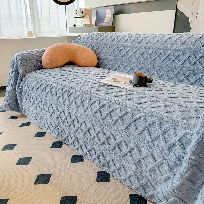 Jacquard Shu Velveteen Sofa Throw Cover 1pc Soft Plush Couch Slipcover Protector – Pet Friendly, Machine Washable, Fits Armchair to 4-Seater Sofa, Modern Home Decor Furniture Cover