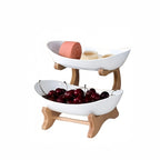Tiered Fruit Basket Stand 2 or 3 Layer Nordic Style Fruit Bowl Wooden Plastic Snack Tray Kitchen Counter Organizer for Home Dining Table Storage