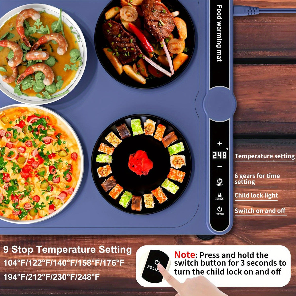 Roll-Up Electric Food Warming Mat with 6 Temperature Levels & 6-Hour Timer – Full Surface Heating Tray for Holiday Parties, Buffets & Entertaining