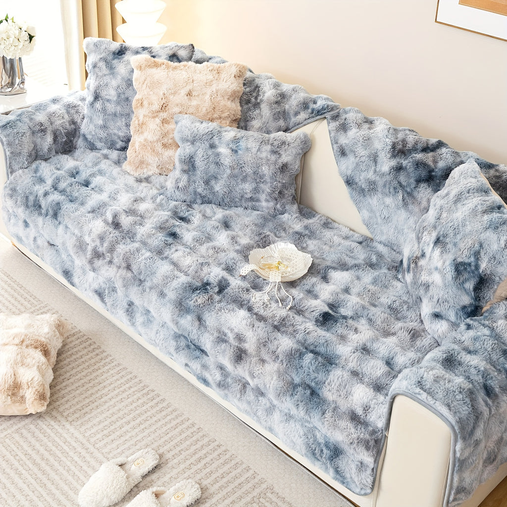 Faux Lamb Fluffy Sofa Cover Modern Gradient – Thick Plush Pet-Friendly Polyester Sofa Protector, Machine Washable 450-500g Fabric for Single, Double, Triple & Combination Sofas