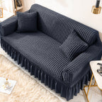 Velvet Jacquard Sofa Cover Ruffle Detail – Non-Slip Dustproof Soft Breathable Slipcover, Machine Washable All-Season, Polyester Spandex, 1/2/3/4 Seater, Grey