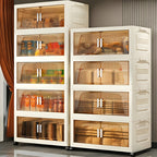Stackable Foldable Storage Cabinet with Lids – Rolling Wardrobe Organizer 3/4/5/6 Tier with Magnetic Doors, 360° Wheels & Handles for Bedroom, Closet, Kitchen & Office