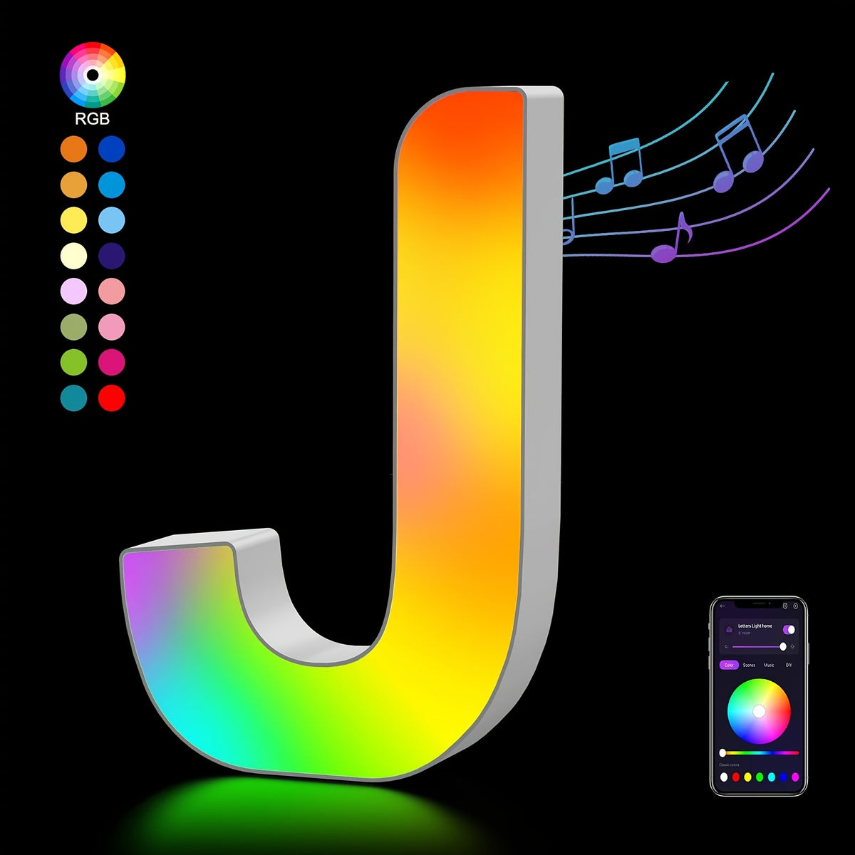 LED Alphabet Letter Lights with Music Sync, Colorful Flashing Marquee Letters for Bedroom, Party, Game Day & Festival Decor