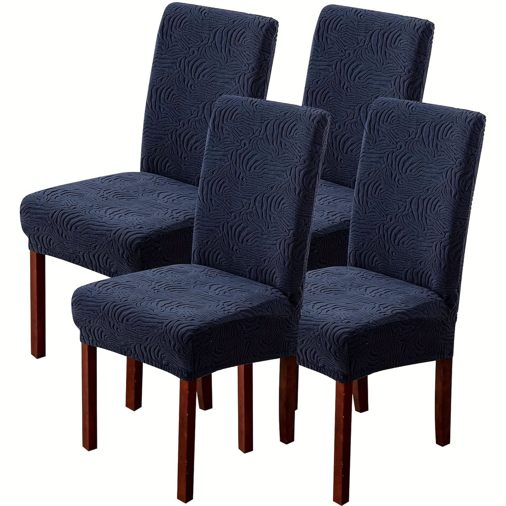 Stretch Jacquard Dining Chair Covers 4/6 Pack – Polar Fleece Slipcovers with Elastic Band, Removable Washable Chair Protector for Dining Room Kitchen Hotel Restaurant Home Decor