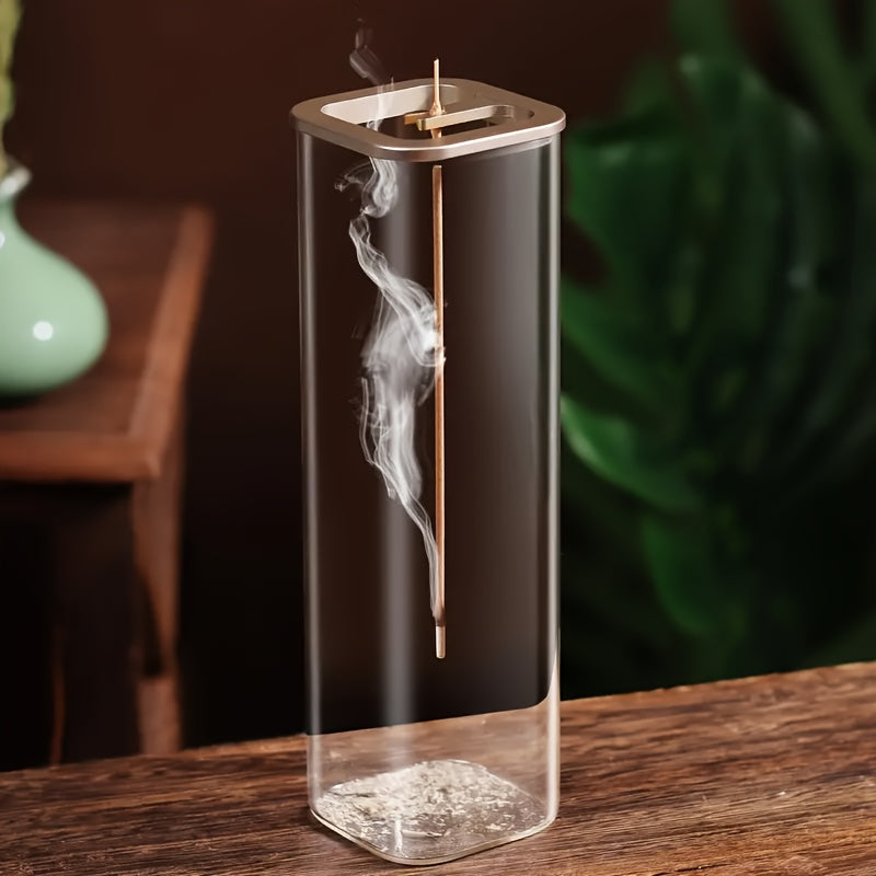 Glass Incense Holder with Sturdy Metal Base, Minimalist Incense Stick Holder for Meditation, Yoga & Spa, Elegant Home Decor Accent, Fits 0.1–0.4 Inch Sticks, Christmas Gift