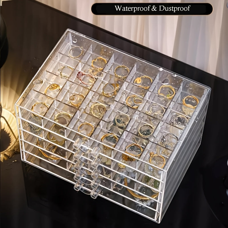 Jewelry Organizer Box Acrylic Clear with 5 Drawers & 120 Compartments, Transparent Earring Storage Box Ring Holder Display Stand for Women, Earring Organizer Jewelry Box