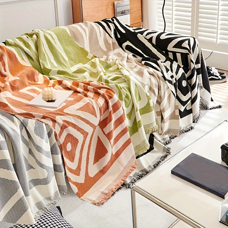 Bohemian Sofa Cover Pet Scratch Resistant Non-Slip Furniture Protector Throw Blanket for Living Room Bedroom – All Season Couch Cover in Black & Gray, 4 Sizes
