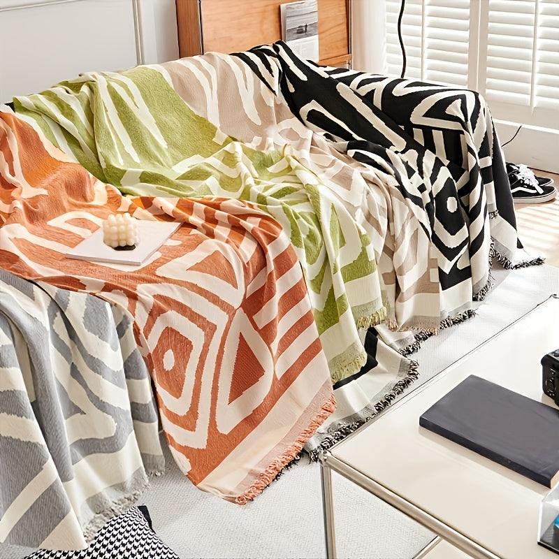 Bohemian Sofa Cover Pet Scratch Resistant Non-Slip Furniture Protector Throw Blanket for Living Room Bedroom – All Season Couch Cover in Black & Gray, 4 Sizes