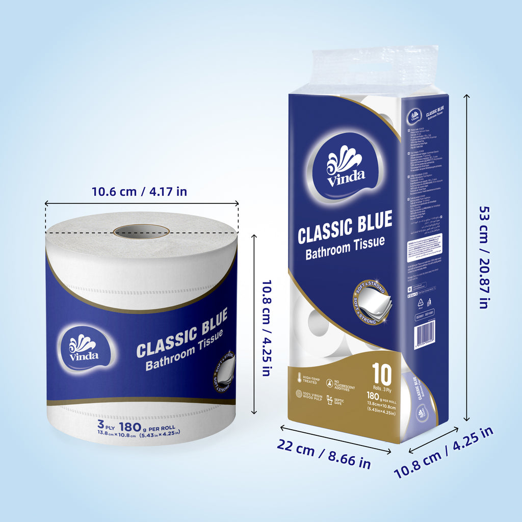 3-Ply Toilet Paper 10 Rolls Pack – 100% Virgin Wood Pulp Bathroom Tissue, Soft & Strong, No Lint, Septic Safe, Fluorescent-Free, 180g per Roll