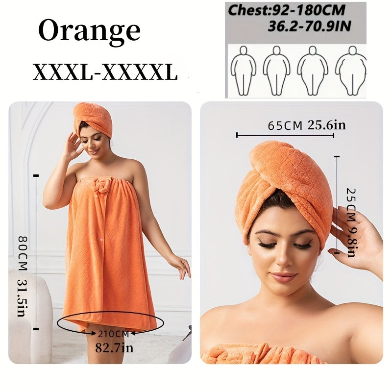 Extra Large Bath Wrap Skirt & Shower Cap Set of 2 – Super Absorbent Coral Fleece Body Wrap Towel, Adjustable M–XXXXL | Home, Travel, Sauna & Spa