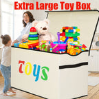 Extra Large Collapsible Storage Box 31.7 Gal with Lid – Foldable Kids Toy Chest Organizer Bin for Boys & Girls, Bedroom, Living Room & Nursery, Sturdy Basket in Black, Beige & Dark Grey