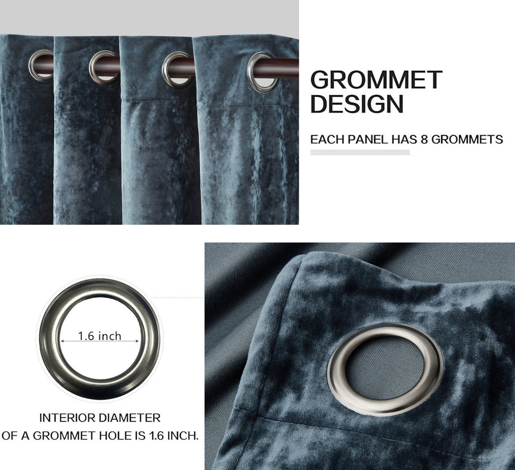 Luxury Distressed Crushed Velvet Curtains - 4-Piece Set (2 Panels + 2 Tiebacks), Grommet Top, Room Darkening | 10 Colors, 3 Sizes