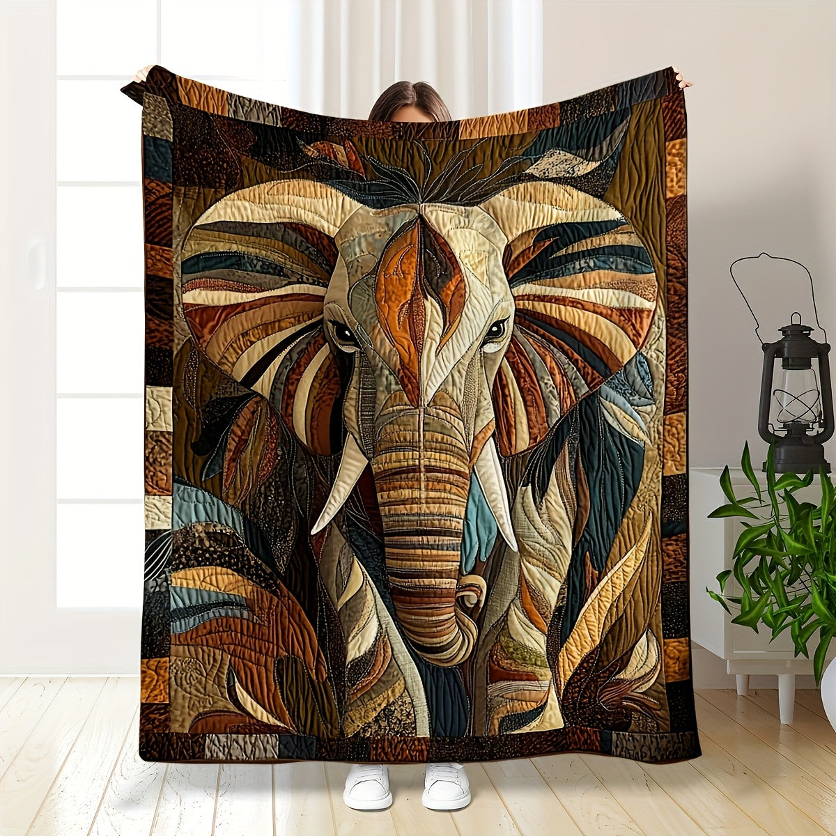 Elephant Flannel Throw Blanket Digital Print Abstract Art Multicolor Hypoallergenic Machine Washable All Season Animal Blanket for Sofa Bed