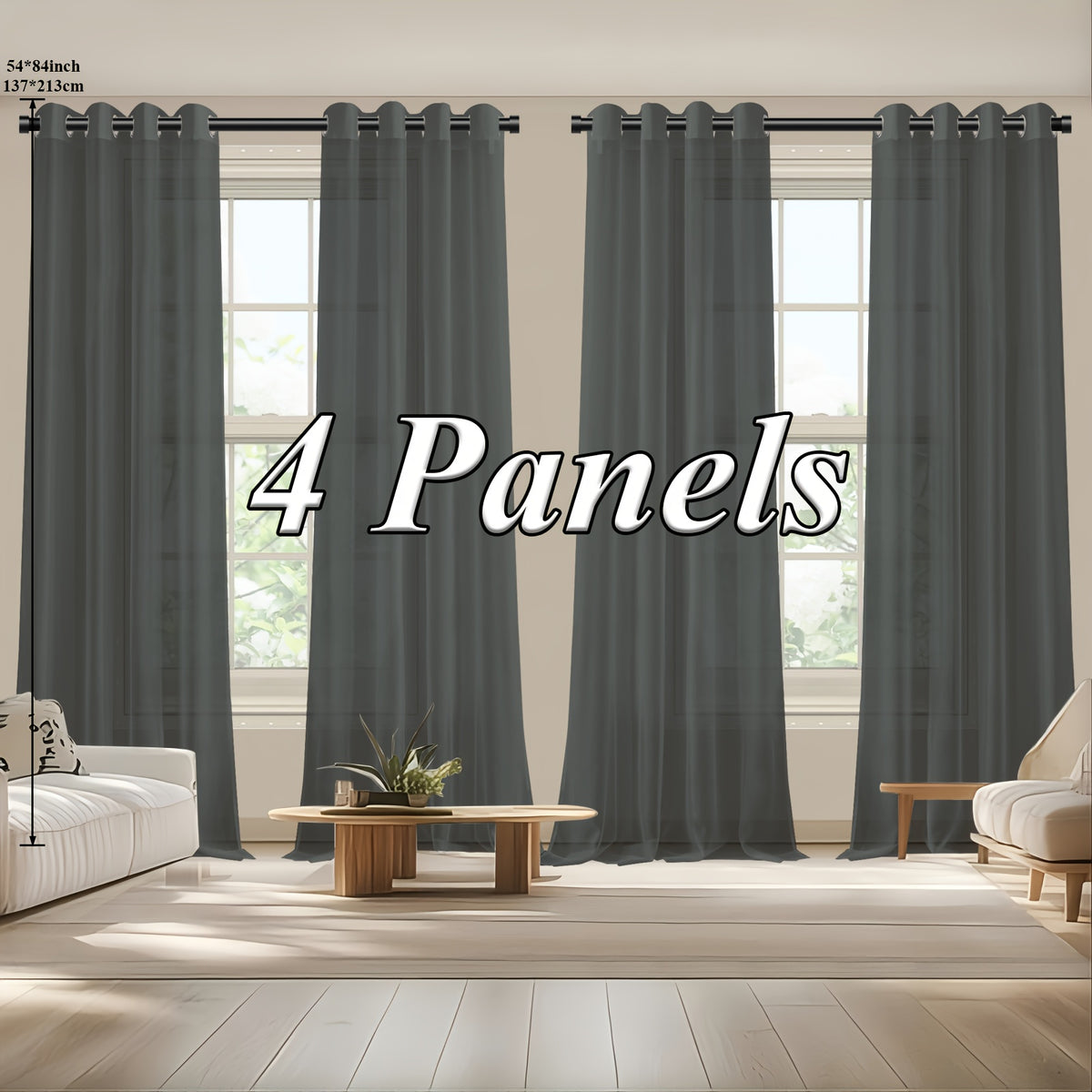 Sheer Curtains Semi Transparent Panels with Top Loop Pleated Header for Bedroom Living Room – Set of 2 or 4, 70-80G Lightweight Fabric, Multiple Sizes & Colors
