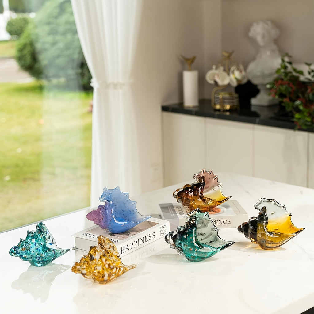 Handmade Glass Conch Art Decoration – Ocean Series Collectible Glass Seashell Sculpture, Tabletop Candy Dish Centerpiece for Bookshelf Dining Table Entryway Living Room Cabinet Home Decor