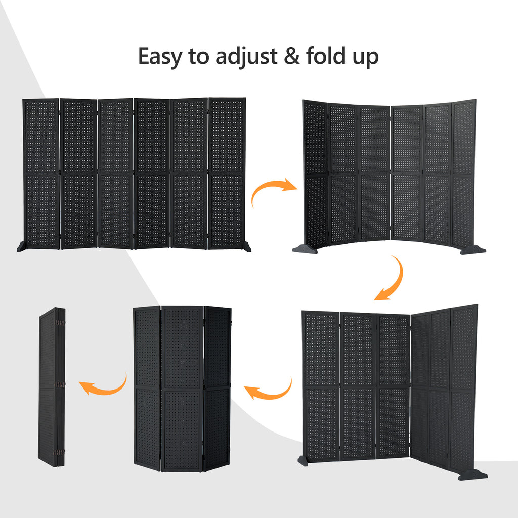 5 FT Freestanding Pegboard Room Divider | Wood Folding Privacy Screen & Display Board Organizer with Support Feet – White, Black, Natural, Grey | Craft Shows, Retail & Home