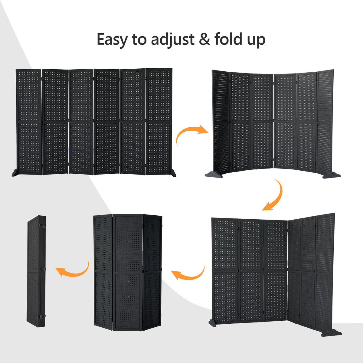 5 FT Freestanding Pegboard Room Divider | Wood Folding Privacy Screen & Display Board Organizer with Support Feet – White, Black, Natural, Grey | Craft Shows, Retail & Home