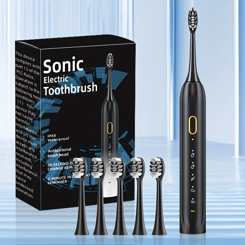 IPX8 Sonic Electric Toothbrush USB Rechargeable 5 Brush Heads Metal Shaft Smart Timer Couple Set for Adults Men Women