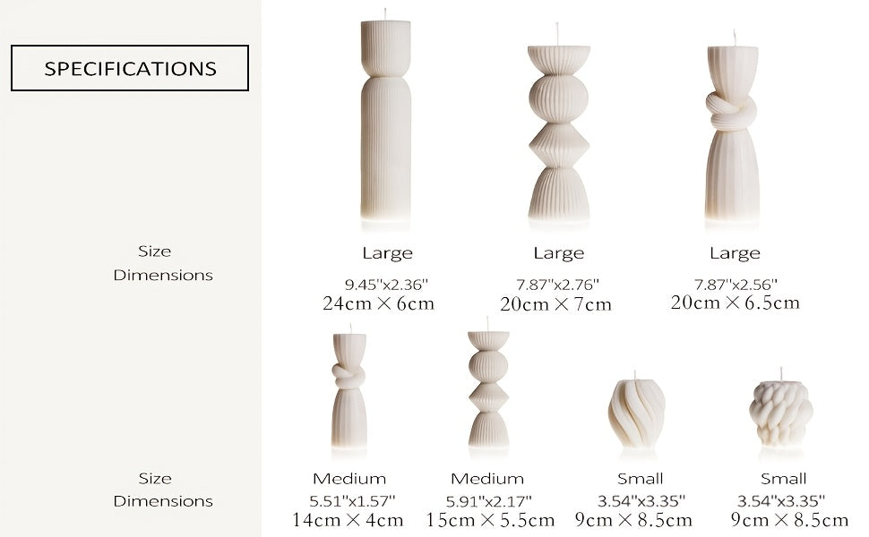 7-Pack Large Ribbed Soy Wax Pillar Candles – Handmade Home Decor Candles for Housewarming Gift, Shelf Decor, Wedding & Dining Table Centerpiece, White, Blue, Black, Orange