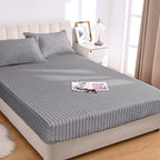 Fuzzy Fleece Fitted Sheet Plush Warm Winter Bedding Stripe Rabbit Fur Soft Thickened Bed Cover Machine Washable Twin Queen King Dark Gray Beige Space Gray