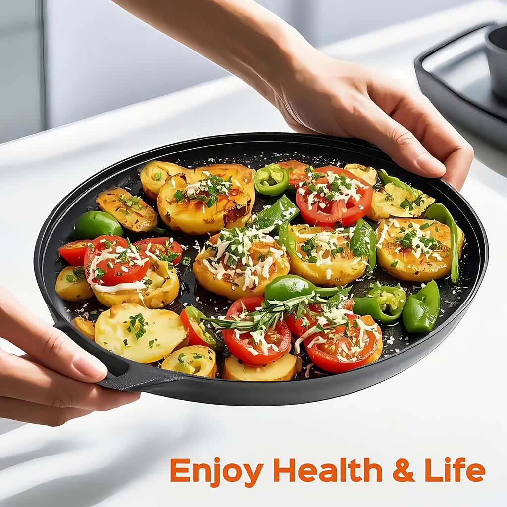 Pre-Seasoned Cast Iron Skillet 14 Inch Dual Loop Handles Nonstick Pizza Pan BBQ Pancake Griddle Oven Stovetop Grill Campfire Safe Even Heating