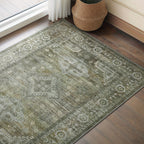 Sage Green Runner Rug Machine Washable Non-Slip - Boho Vintage Distressed Low Pile Flat Rug for Hallway Kitchen Entryway, Ultra-Thin Under-Door Fit, 11 Sizes