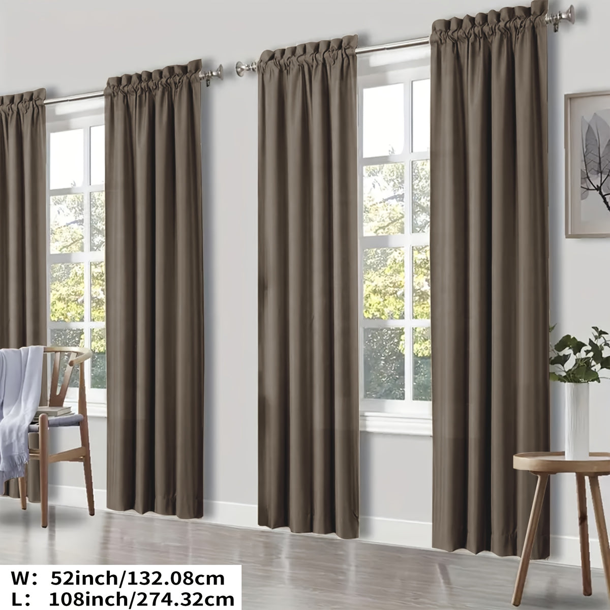 100% Blackout Curtains Rod Pocket 4 Panels - Thermal Insulated Energy Saving Drapes for Bedroom Living Room, 38" & 52" Wide 54"–108" Long, 7 Colors