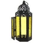 Moroccan Candle Lantern Holder Medium 10.5 Inch – Handcrafted Glass Iron Metal Lantern with Embossed Floral Panels, 17 Colors, Indoor Outdoor Use for Ramadan, Wedding, Patio, Diwali & Home Decor