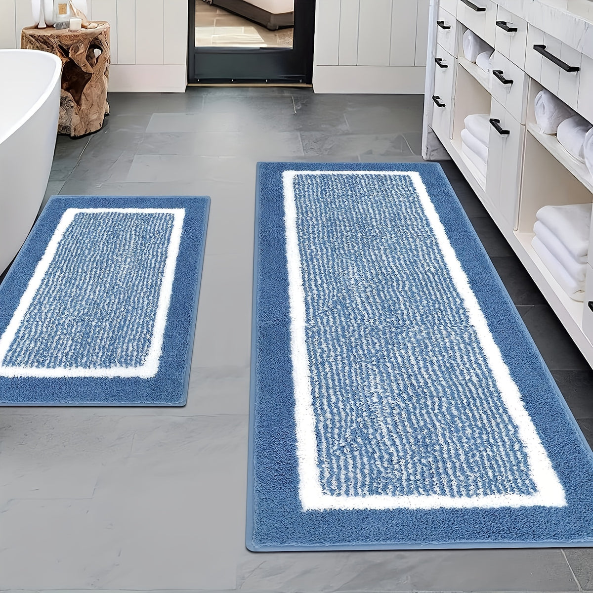 3 Piece Bathroom Rug Set Non-Slip Absorbent Microfiber Shaggy Bath Mats with U-Shaped Toilet Mat Washable Bath Rugs Dark Gray Coffee Blue Grey Black