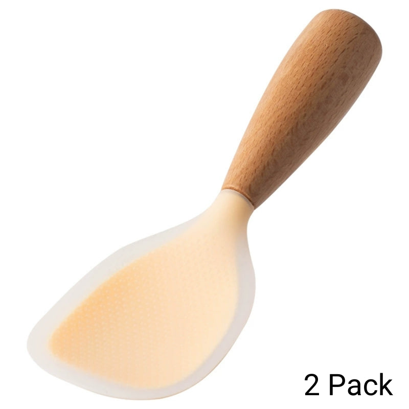 Silicone Rice Spoon with Wooden Handle 2 Pack Heat Resistant Standing Serving Spatula for Nonstick Pans Rice Cooker Grains Potato Orange White Green Gray Black