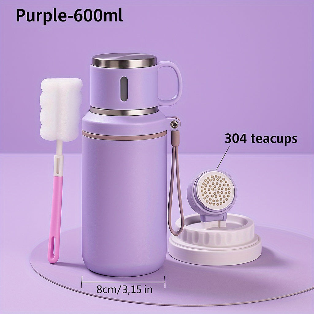 Vacuum Insulated Water Bottle 600ml 316 Stainless Steel Double Wall – Leak-Proof Lid with Handle for Travel, Gym, Office & Outdoors