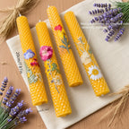 Floral Cone Shaped Decorative Candles 4 Pack 10 Inch Cylindrical Beeswax Taper Candles for Holiday Parties Valentine's Day Mother's Day Wedding Table Centerpiece Home Decor Gift