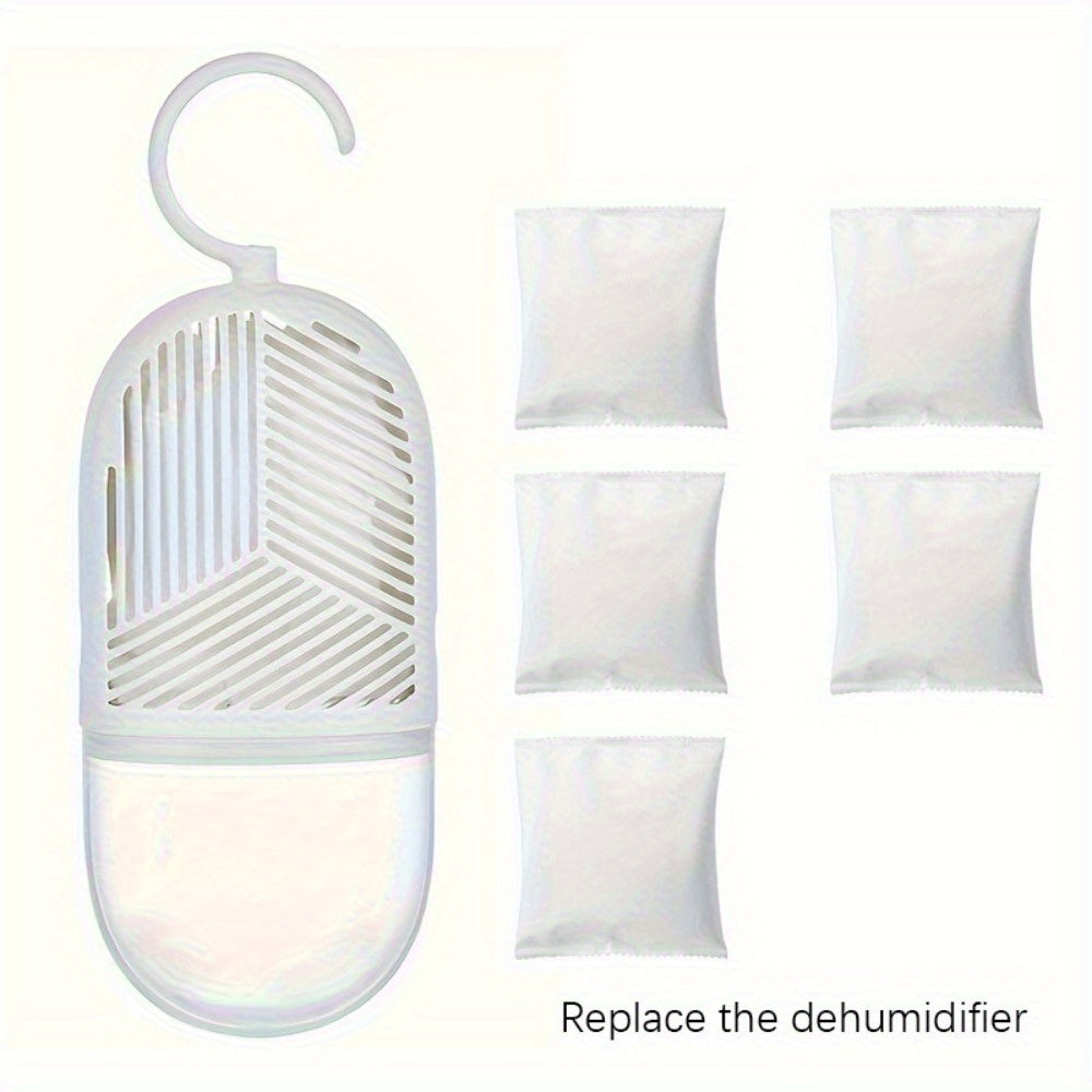 Reusable Dehumidifier Bags 6pcs with Hooks Hanging Moisture Absorber Mildew Resistant for Closet Bedroom Bathroom No Electricity White