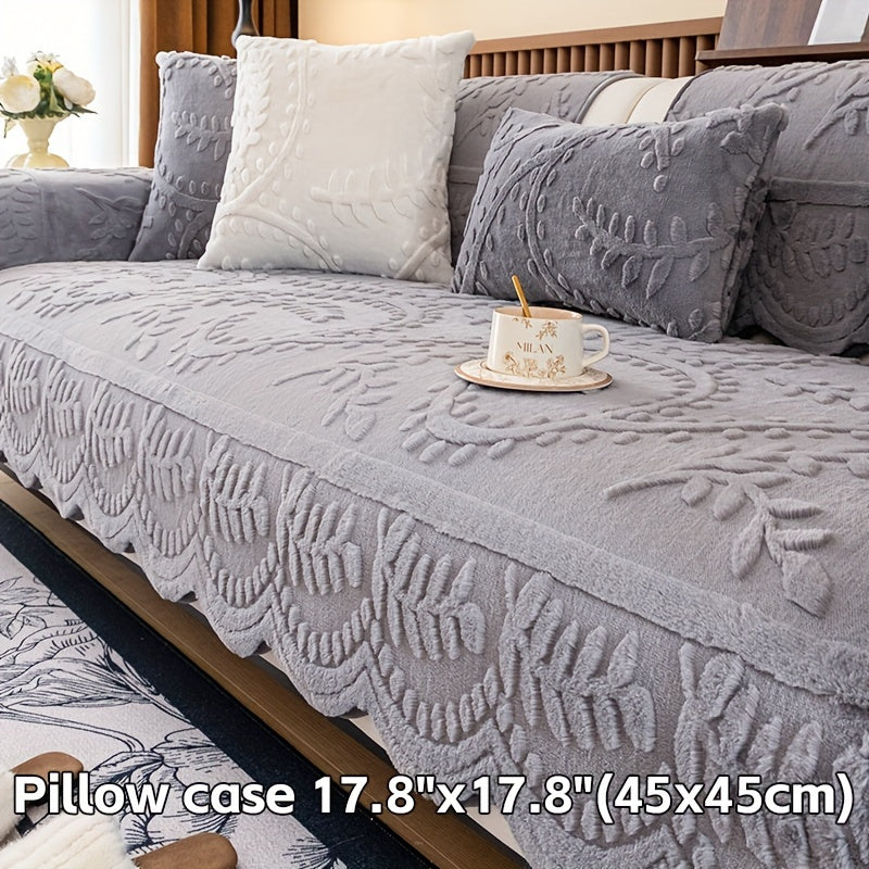 Faux Rabbit Fur Sofa Cover Thick Winter Warm Couch Protector Non-Slip Machine Washable Pet-Friendly Floral Sofa Slipcover for 1 2 3 4 Seater Living Room Bedroom
