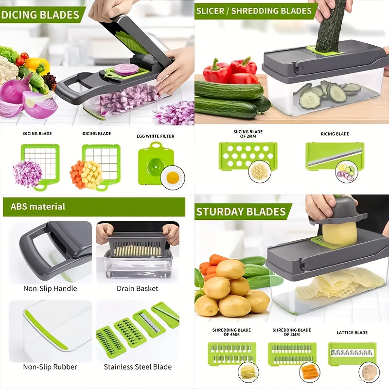 Vegetable Chopper with 8 Blades - Multifunctional Food Slicer Dicer Cutter, Onion Chopper Set with Container, 22pcs Kitchen Prep Tool