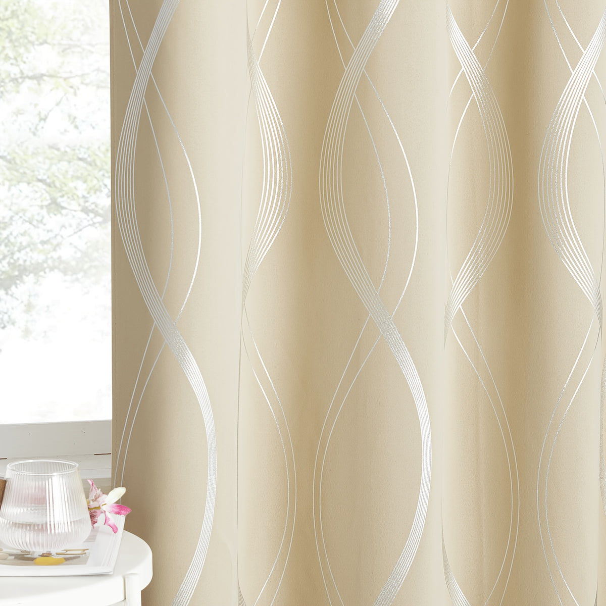 Blackout Curtains 2 Panels Set Grommet Top Thermal Insulated – Noise Reducing Wave Foil Print Drapes Bedroom Living Room Patio Sliding Door